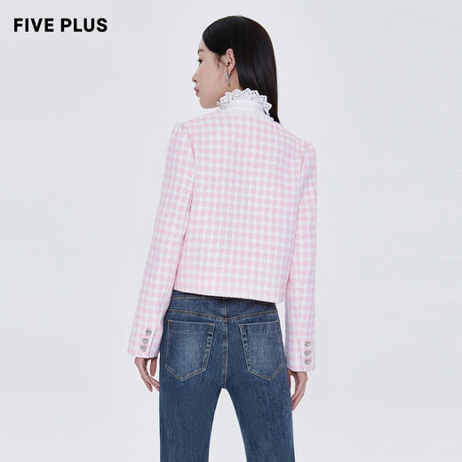 FIVE PLUS2022新款女春装格子花呢外套女宽松V领法式小香风上衣潮2WA1042380 商品图2