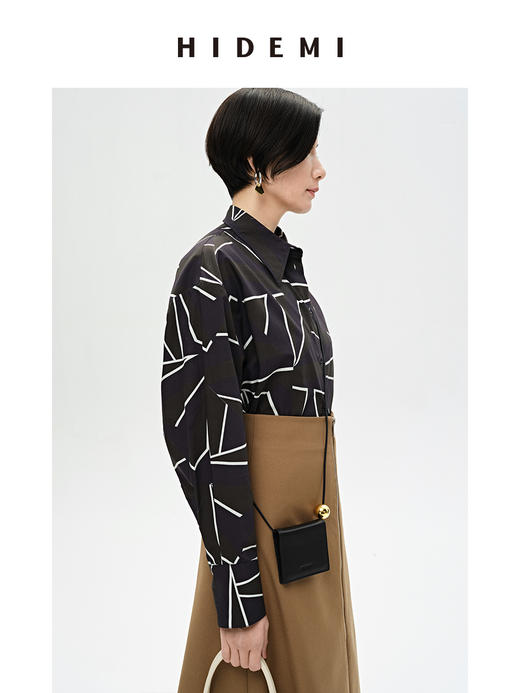 HIDEMI几何印花廓形衬衫 红白/黑绿 商品图9