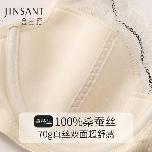 金三塔100%桑蚕丝内里全罩杯深V记忆软钢圈舒适聚拢女士蕾丝文胸 NZFCA312 商品图4