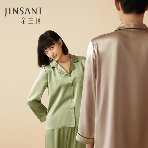 金三塔情侣真丝睡衣男女高级感100%桑蚕丝简约时尚丝绸家居服套装（限价款） YSF7B202 商品图2