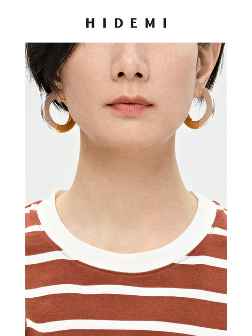 HIDEMI简约设计感宽版圆形金银双色耳环 商品图3