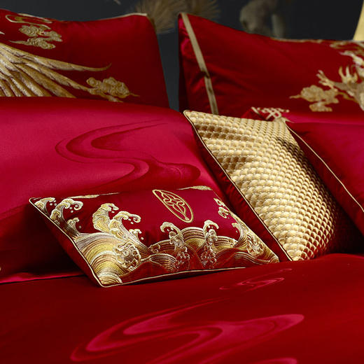 whinny/惠谊 新中式红色新婚典真丝丝棉绣花提花十件套 锦绣姻缘 商品图2