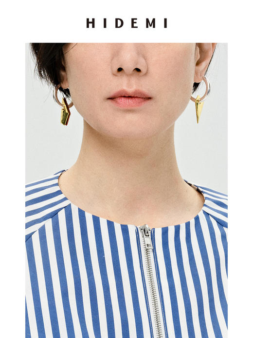 HIDEMI简约几何设计感不对称可拆卸式红色烤金耳环 商品图7