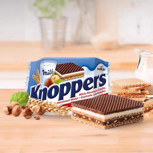 德国进口Knoppers诺帕斯威化饼干  |  牛奶榛子巧克力夹心网红饼干零食 ，优质原料，用心烘焙，，用脱脂鲜奶调配面浆，五层夹心完美融合~ 商品图2