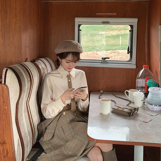 金蘑菇菇【 三醋酸衬衫】设计感小众长袖领带衬衣韩版百搭上衣 商品图1