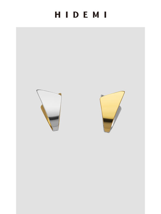 HIDEMI简约设计感几何夹子式金银双色耳环 商品图0