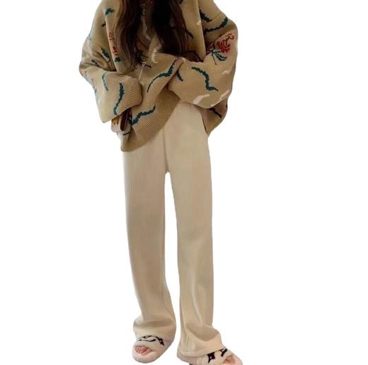 【雪尼尔 春秋款时尚百搭】秋冬加绒加厚新款2022慵懒风针织裤高腰小香风休闲长裤加厚天鹅绒奶油裤女 商品图5