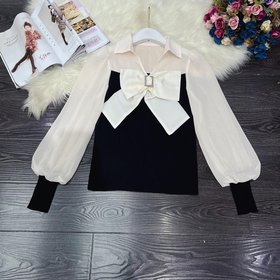 香奈儿 chanel 风定制珠光缎蝴蝶结开领上衣