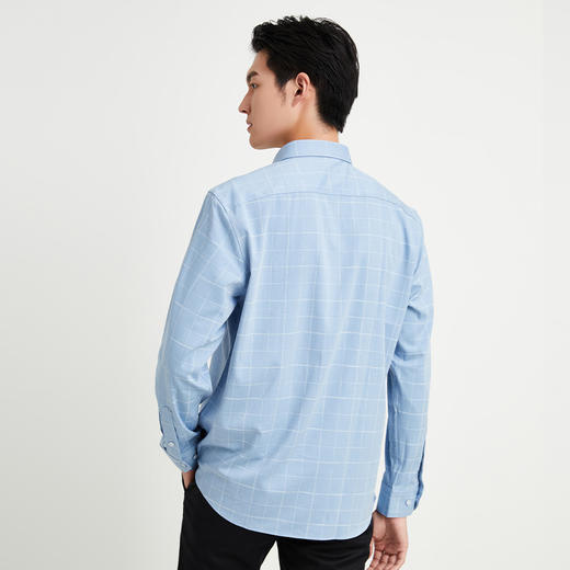 圣得西时尚格纹长袖衬衫男春季新款男士弹力修身休闲衬衣潮2112954507 商品图3