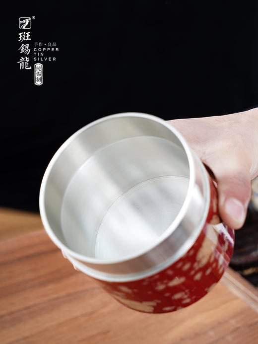 斑锡龙大漆手工锡罐秋然茶仓小号直筒大口锡茶叶罐密封储茶罐 商品图4