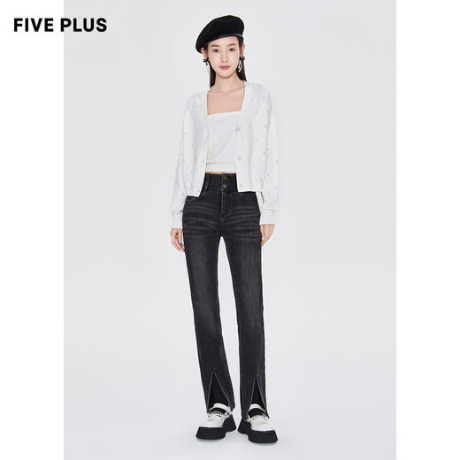 FIVE PLUS2022新款女春装宽松V领针织开衫女肌理感外套配吊带打底2WN1033010 商品图1