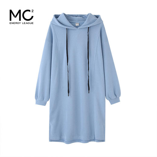 2024春季新款宽松休闲慵懒中长款女装开叉侧摆抽绳简约连帽卫衣裙 商品图3