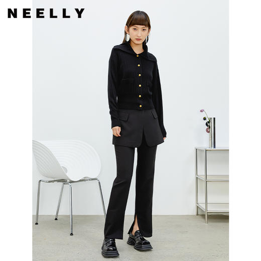NEELLY纳俪商场同款开叉长款休闲裤女2022年春季新款黑色显瘦百搭N22012H01049 商品图3