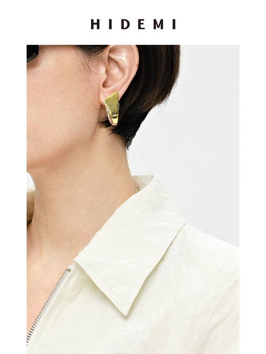 HIDEMI简约设计感几何夹子式金银双色耳环 商品图1