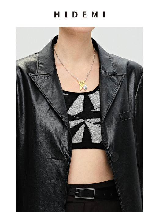 HIDEMI简约几何设计感不对称可拆卸式金银双色项链 商品图6