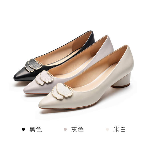 莱尔斯丹2022春夏新款优雅方头饰扣粗跟女单鞋3M40231 商品图3