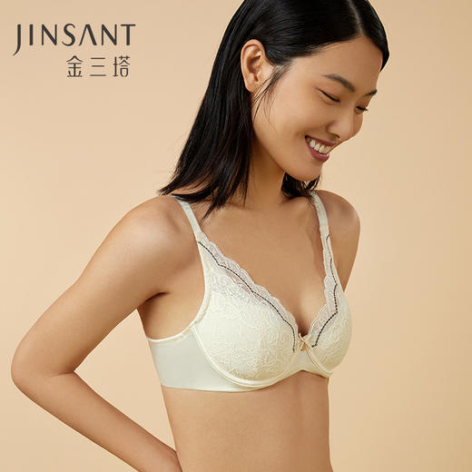 金三塔100%桑蚕丝内里全罩杯深V记忆软钢圈舒适聚拢女士蕾丝文胸 NZFCA312 商品图0