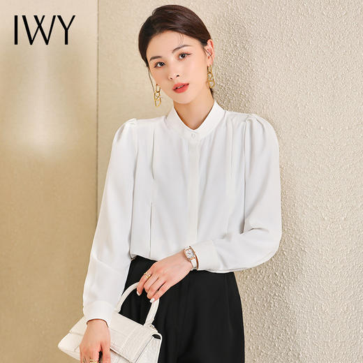 IWY/白衬衫女气质雪纺衫春秋薄款抗皱垂感上衣长袖正装通勤职业工作服 AB0857 商品图1
