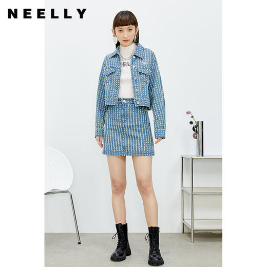 NEELLY纳俪商场同款牛仔半身裙短2022年春季新款高腰显瘦a字裙女 商品图3