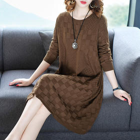 WP-针织连衣裙大码女装2021秋冬新款宽松显瘦气质中长款毛衣裙子冬装