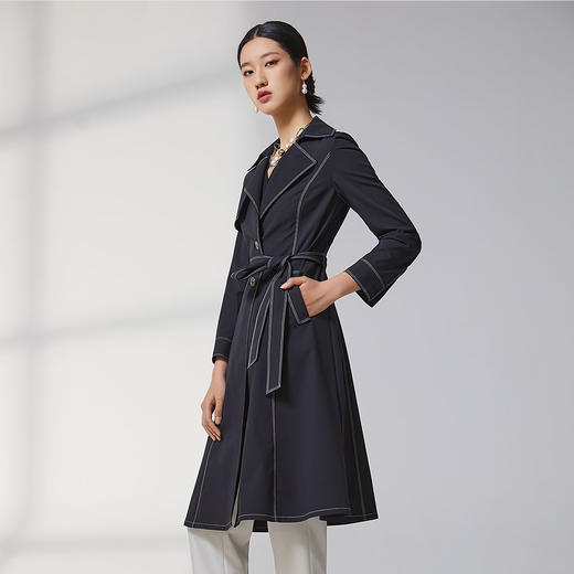 蓝地明线立翻领长款风衣BLWCF045000 商品图1