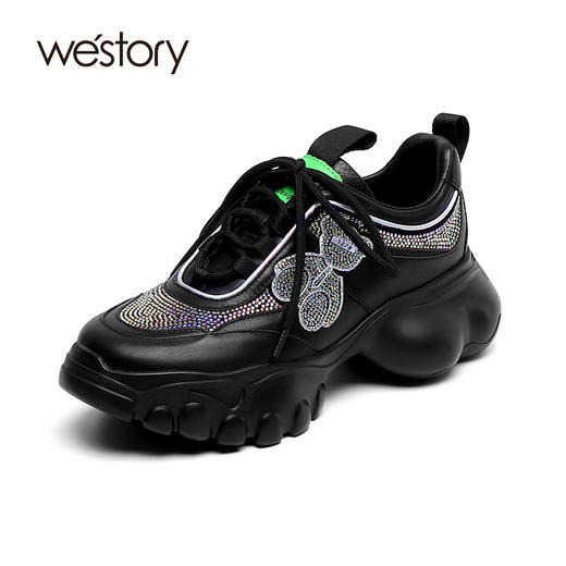 westory2022年春季新款商场同款烫钻小熊老爹鞋厚底增高时尚休闲鞋W22AM54571 商品图5