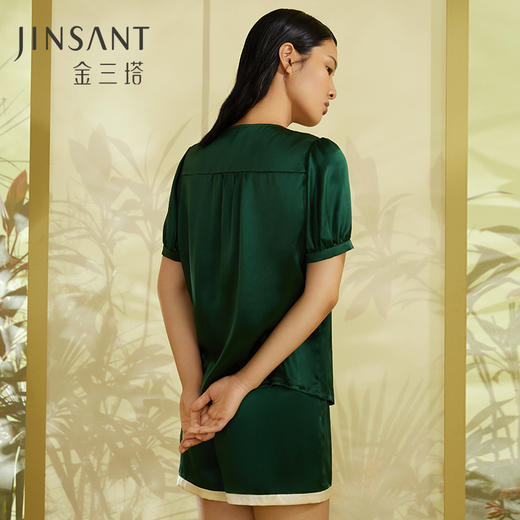 金三塔100%桑蚕丝复古花瓣双层领舒适凉爽女士真丝睡衣 衣裤套家居服  YSFCA403 商品图1