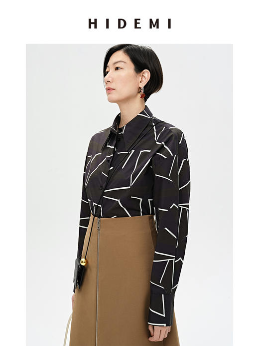 HIDEMI几何印花廓形衬衫 红白/黑绿 商品图8