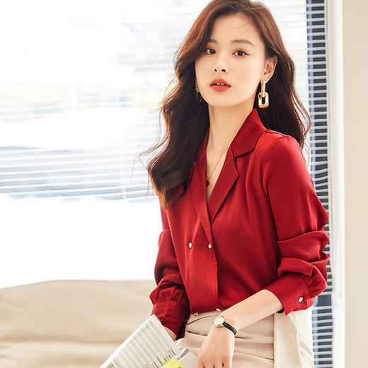 2022新款韩版长袖白衬衫女士职业修身工作服  XZ08109 商品图0