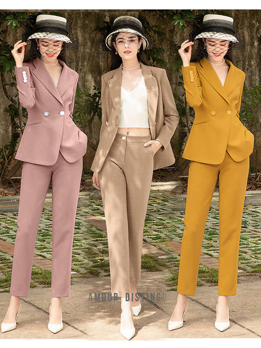 AD高级感蓝绿色职业西服套装女士春秋西装大学生面试正装工作服 商品图3