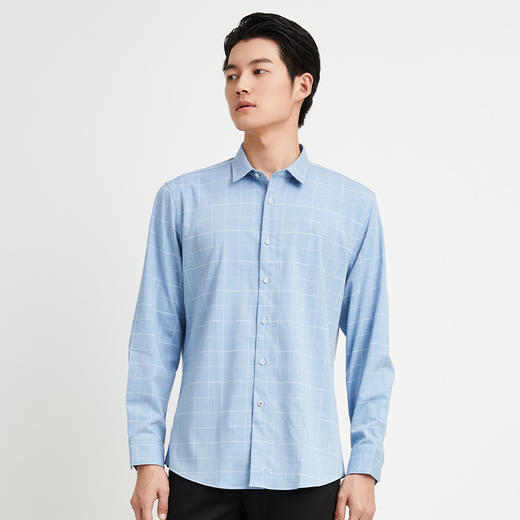 圣得西时尚格纹长袖衬衫男春季新款男士弹力修身休闲衬衣潮2112954507 商品图2