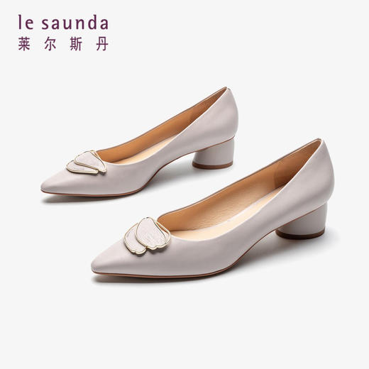 莱尔斯丹2022春夏新款优雅方头饰扣粗跟女单鞋3M40231 商品图4