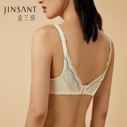 金三塔100%桑蚕丝内里全罩杯深V记忆软钢圈舒适聚拢女士蕾丝文胸 NZFCA312 商品图3