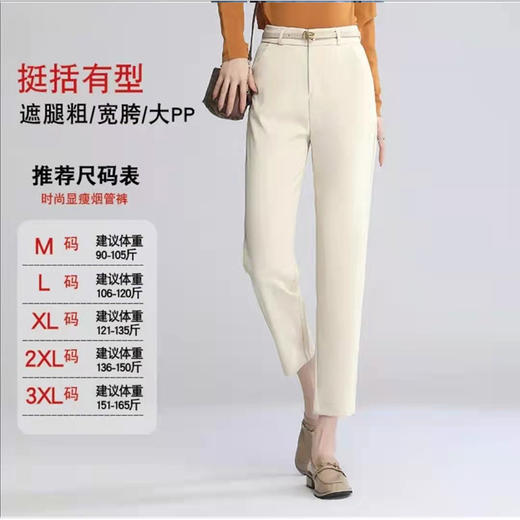 早春长裤气质通勤无腰带直筒型高腰黑色宽松通勤直筒裤  PXSJ2809 商品图2