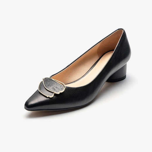 莱尔斯丹2022春夏新款优雅方头饰扣粗跟女单鞋3M40231 商品图2