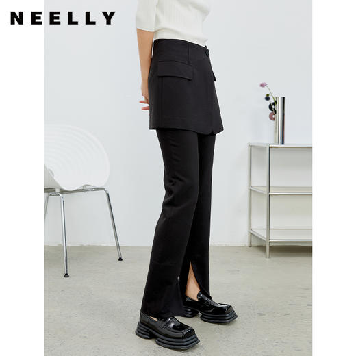 NEELLY纳俪商场同款开叉长款休闲裤女2022年春季新款黑色显瘦百搭N22012H01049 商品图2