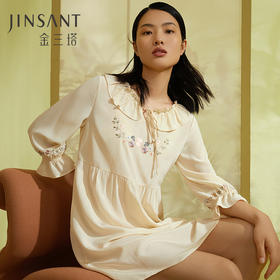 金三塔真丝双绉（不易皱真丝）甜美少女心桑蚕丝绣花舒适睡裙 YSFCA313