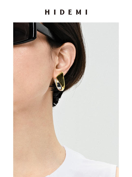 HIDEMI简约设计感几何夹子式金银双色耳环 商品图7