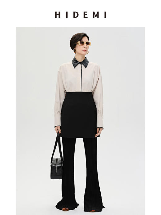 HIDEMI简约设计感拼皮衬衫式外套 商品图4