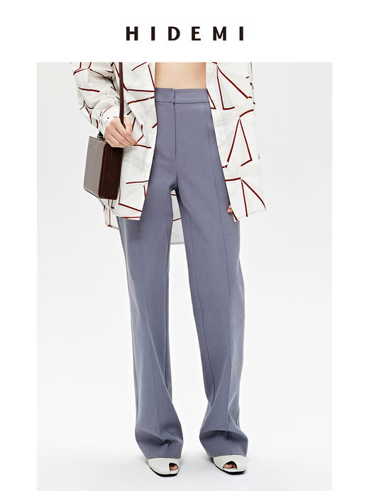 HIDEMI 雾霾蓝显瘦微喇型斜纹棉质长西裤 商品图6