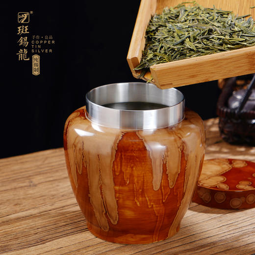 斑锡龙大漆锡罐秋实茶仓锡茶叶罐大号手工大口密封罐个旧锡器 商品图3