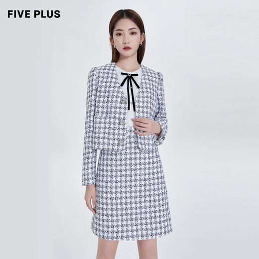FIVE PLUS2022新款女春装格子花呢外套女宽松V领法式小香风上衣潮2WA1042380 商品图0