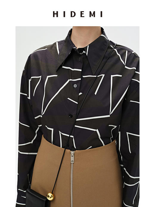 HIDEMI几何印花廓形衬衫 红白/黑绿 商品图10