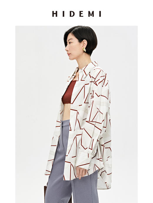 HIDEMI几何印花廓形衬衫 红白/黑绿 商品图3