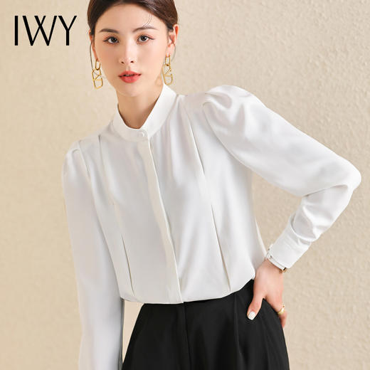 IWY/白衬衫女气质雪纺衫春秋薄款抗皱垂感上衣长袖正装通勤职业工作服 AB0857 商品图0