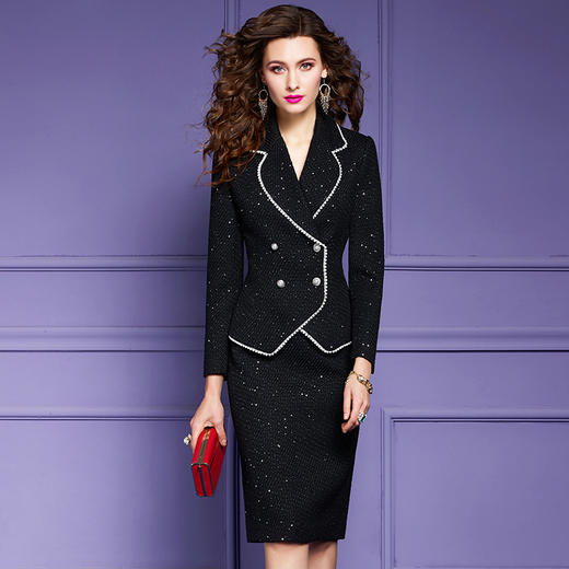 FMY43546新款时尚名媛气质小香风修身外套裙子两件套 商品图2