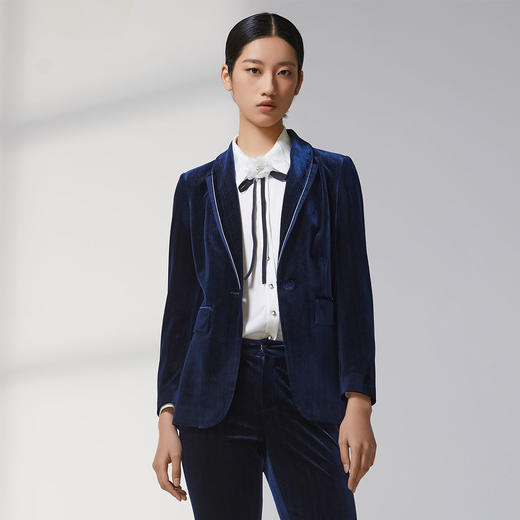 蓝地双层青果领一粒扣西服外套BLWCT025S00 商品图0