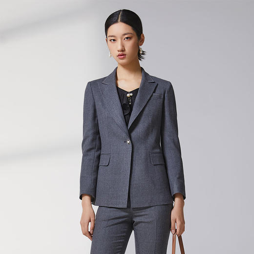 蓝地一粒扣明线装饰直筒西服外套BLWCT005S00 商品图0