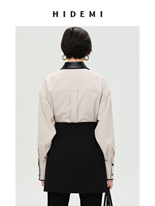 HIDEMI简约设计感拼皮衬衫式外套 商品图7