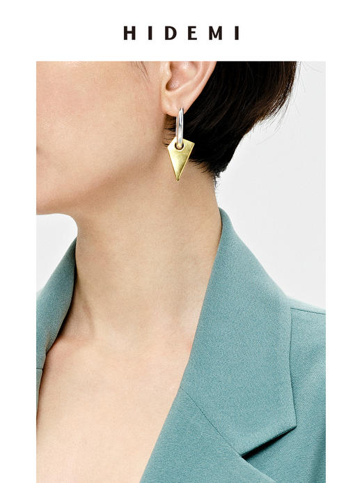 HIDEMI简约几何设计感不对称可拆卸式红色烤金耳环 商品图8